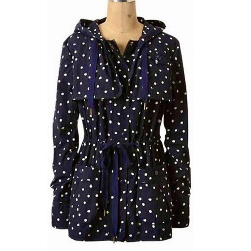 Anthropologie Navy Blue Polka Dot Rain Jacket